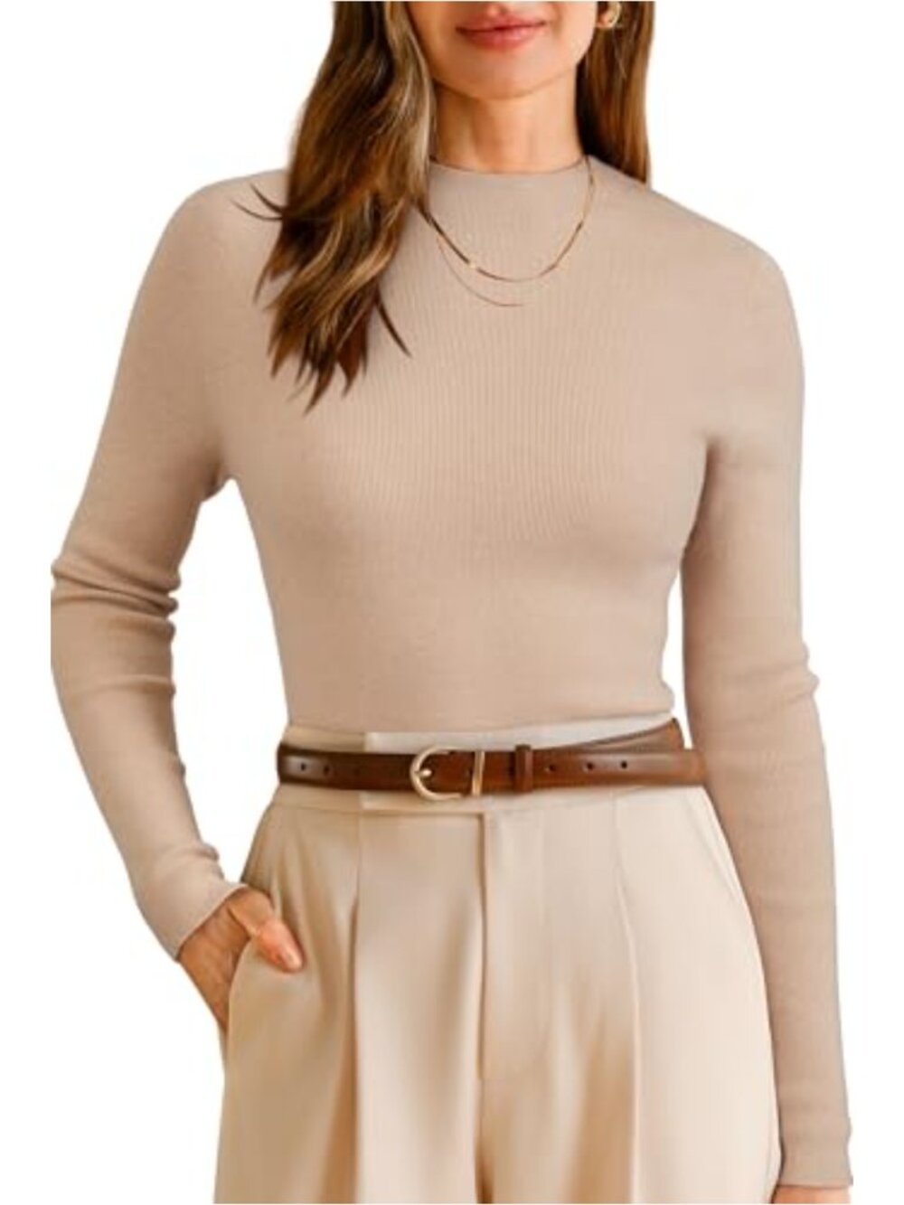 Women's Wool Blend Seamless Slim Fit Mock Neck Long Sleeve Pullover Sweater